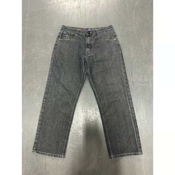 Red Ape Jeans Men’s Size 36 Waist 28 Inseam Grey Embroidered Baggy Wide Legged - Picture 1 of 3